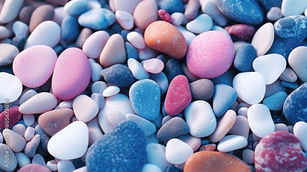 Summer beach, transparent and shining pebbles. Generative AI