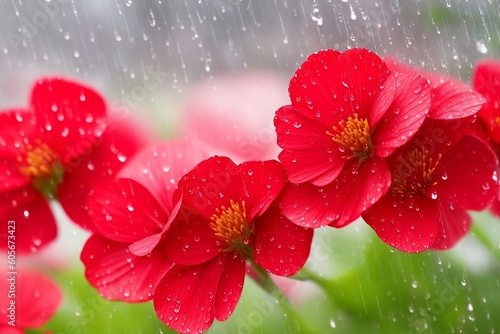 red flower with water drops , ai generative 