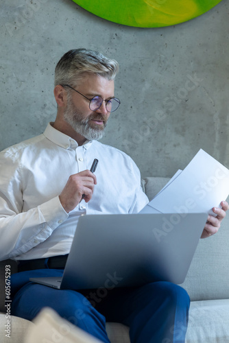 Εκτύπωση καμβά Concentrated mature businessperson dealing with business documentation