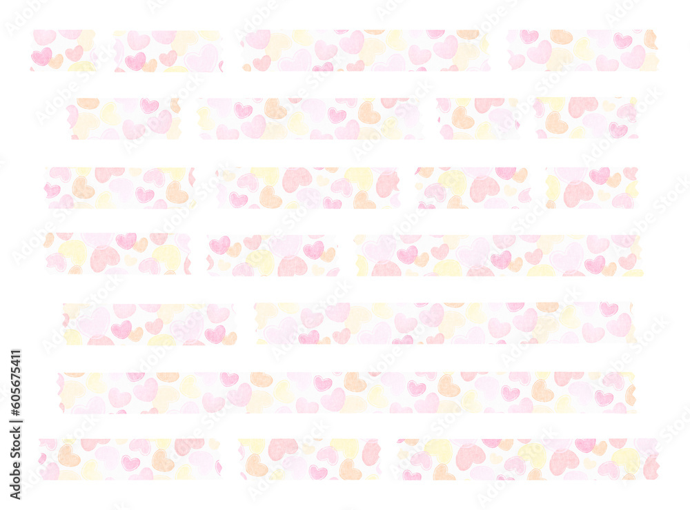 decorative pastel adhesive tape strips with beautiful heart pattern isolated on transparent background, masking tape with cute heart design, png file decorative pastel adhesive tape strips with beautiful heart pattern isolated on transparent background, masking tape with cute heart design, png file