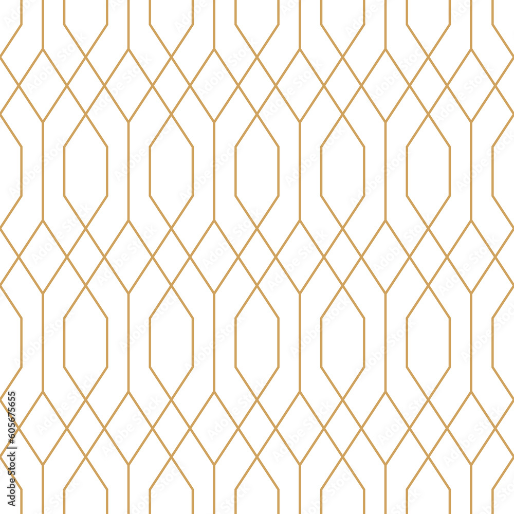 seamless pattern art deco with golden hexagon grid line rhombus with ...