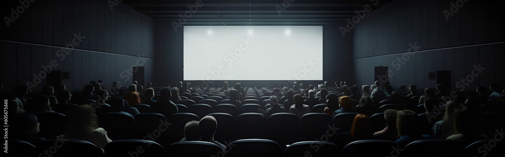 Empty cinema screen with audience. Generative AI - obrazy, fototapety, plakaty 