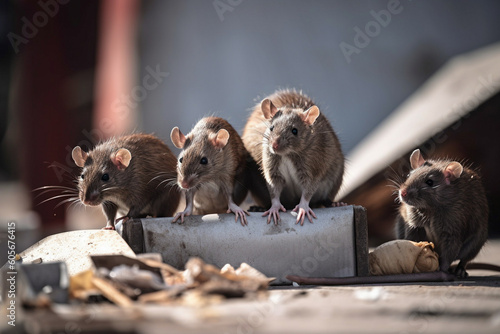 City rats sitting on trash. photo