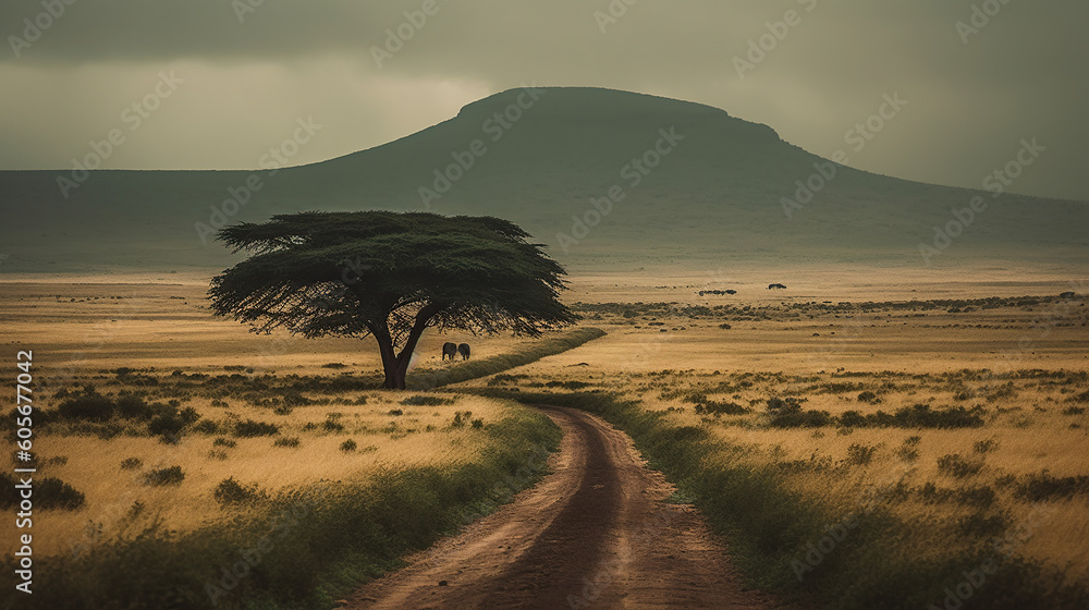 Fototapeta premium Africa Landscape, Generative AI, Illustration