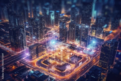 Wallpaper Mural 5G network wireless internet Wi-fi connection and internet of things with modern city skyline. Smart city and communication network concept. High speed, broadband telecommunication. Generative AI Torontodigital.ca