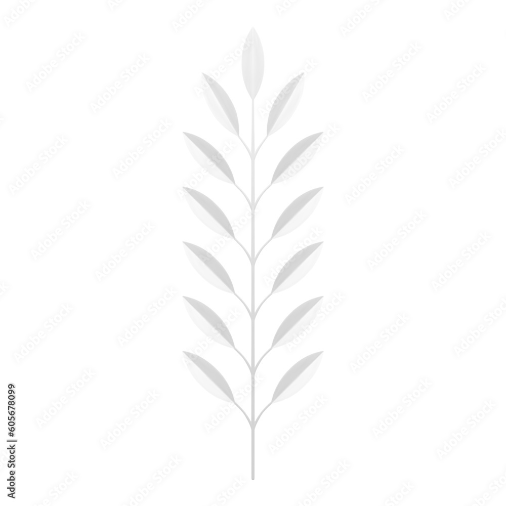 White tree branch with stem and leaves tropical plant floristic composition design 3d icon vector