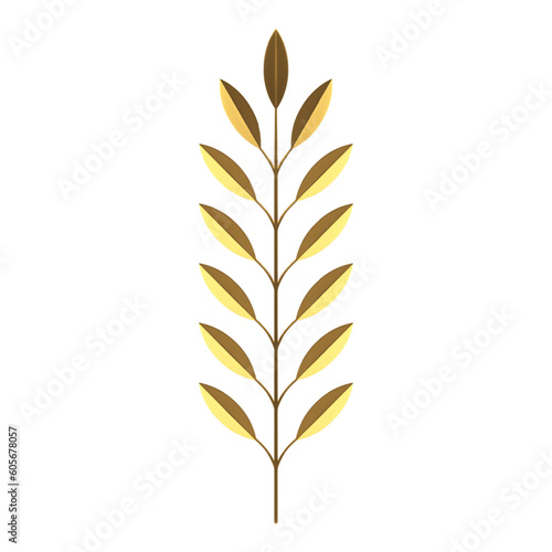 Tropical fern golden tree branch with stem and foliage floristic composition 3d icon vector