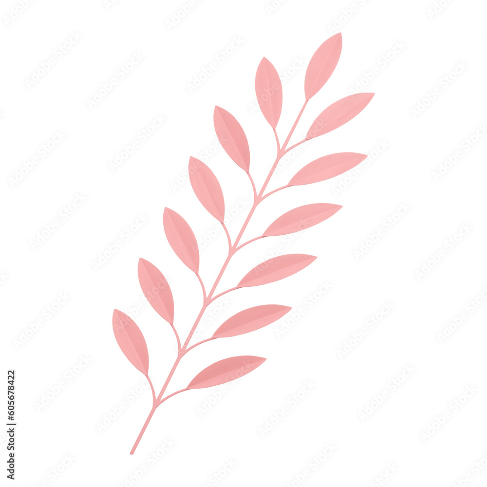 Pink botanical tree branch decorative romantic element floristic composition 3d icon vector