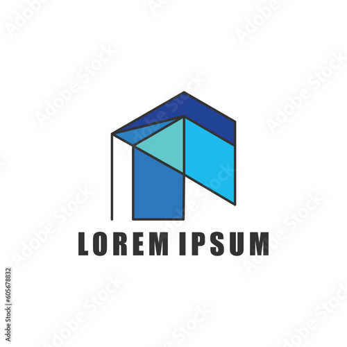 vector 3d abstract cube logo, office building in perspective