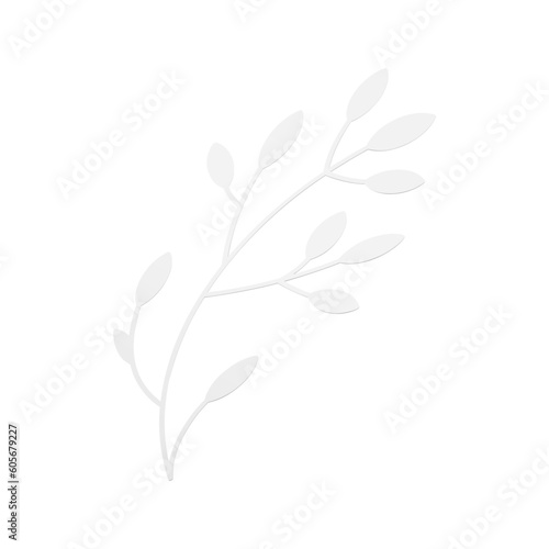 White curved tree branch with leaves botanical stem floristic composition 3d icon realistic vector