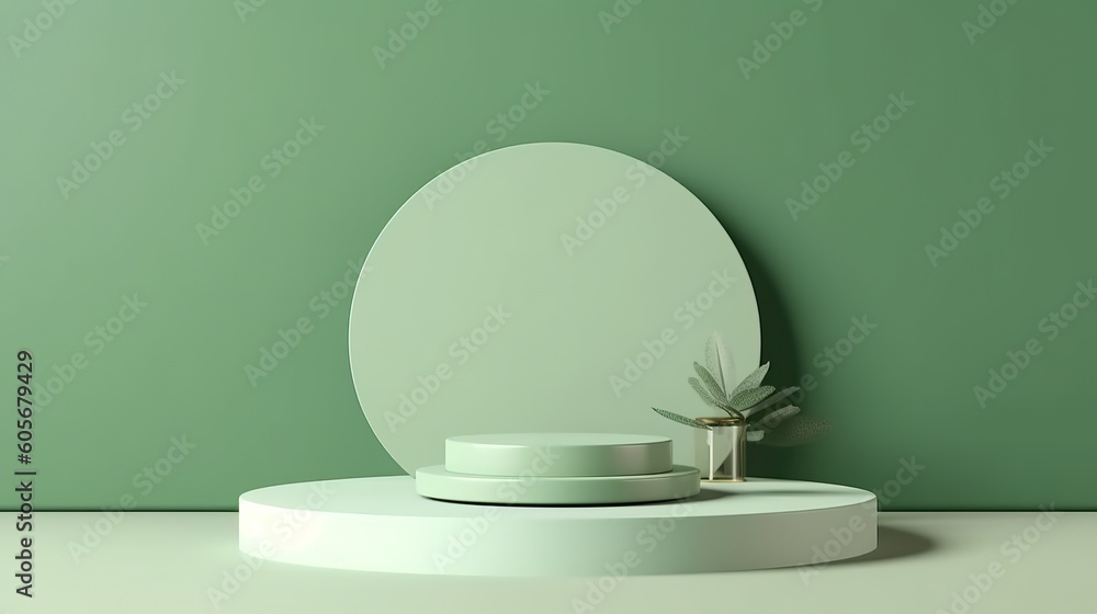 Envision a soft green minimalist centered display, an abstract minimal podium perfect for showcasing products, cosmetics, or stage presentations. An elegant pedestal platform, created by AI
Envision a soft green minimalist centered display, an abstract minimal podium perfect for showcasing products, cosmetics, or stage presentations. An elegant pedestal platform, created by AI