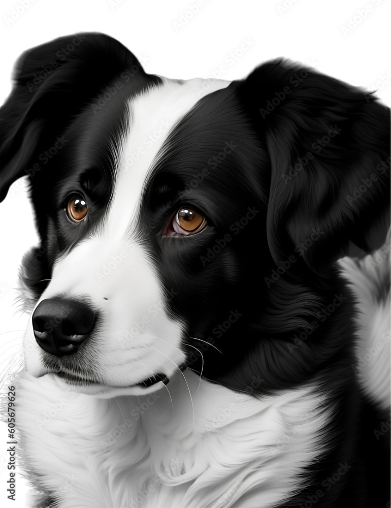 black and white dog portrait transparent background png , ai generative 