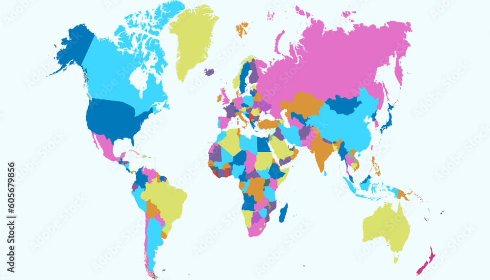 Fototapeta premium World map. Silhouette map. Color modern vector map. 