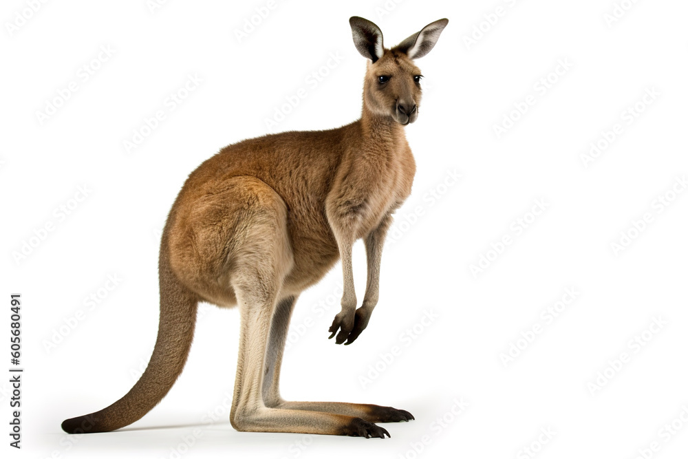 Image of a kangaroo on white background. Wildlife Animals. Illustration. Generative AI. Image of a kangaroo on white background. Wildlife Animals. Illustration. Generative AI.