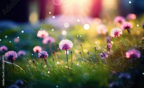 Experience a spring background with nature's beauty in full display  a blooming glade blurred, trees, and a blue sky enhancing the sunny day. A refreshing sight, created by AI  © qntn