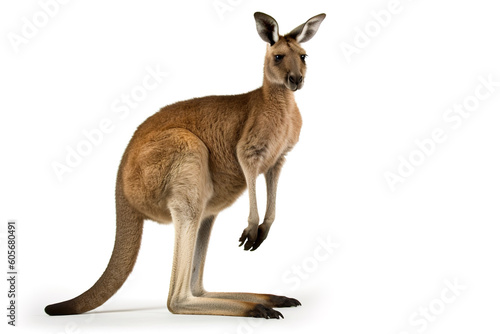 Image of a kangaroo on white background. Wildlife Animals. Illustration. Generative AI.