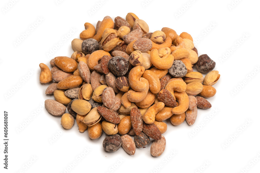 A group of almonds, pistachios, walnuts, macadamia, cashews. A group of almonds, pistachios, walnuts, macadamia, cashews.