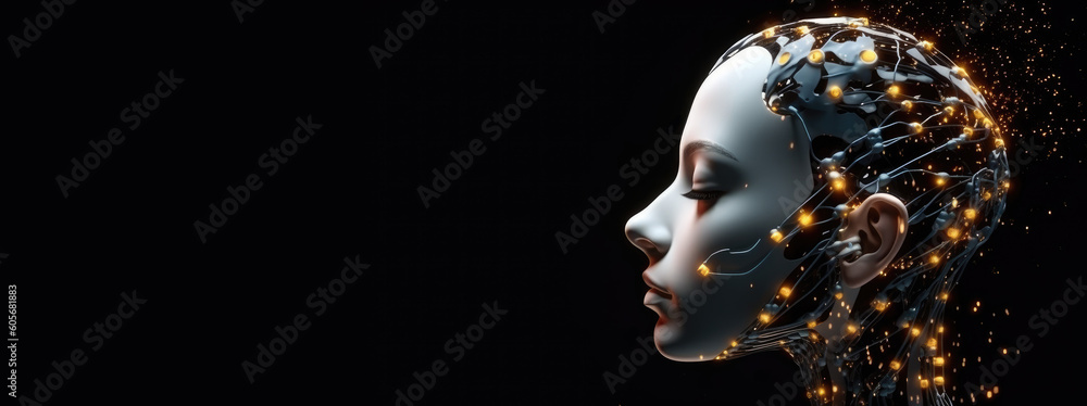 Female Artificial Intelligence robot face. Generative AI