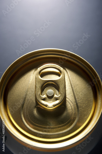 Close-up of a golden beer can