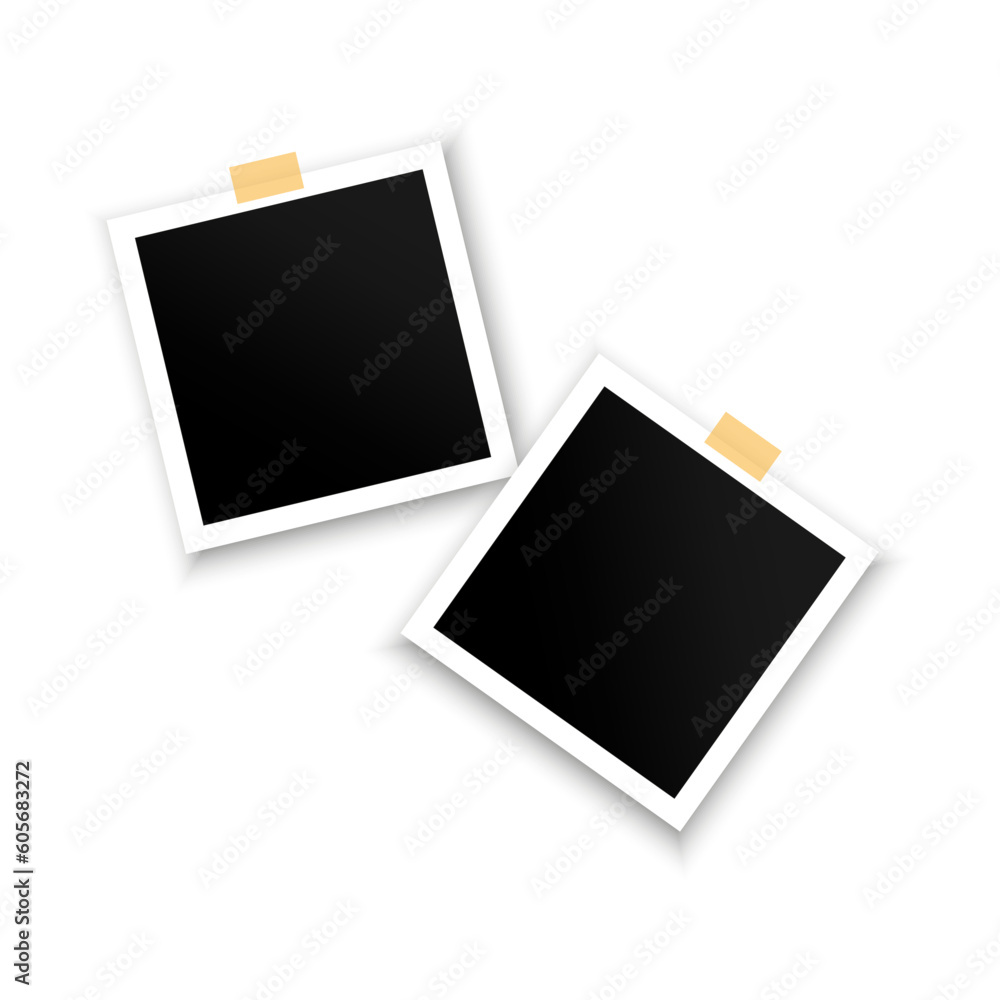 Photo frame with adhesive tape of different paper clip. Photo realistic vector makeup. Vector illustration. Photo frame with adhesive tape of different paper clip. Photo realistic vector makeup. Vector illustration.