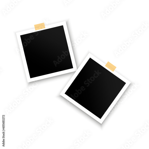 Photo frame with adhesive tape of different paper clip. Photo realistic vector makeup. Vector illustration.