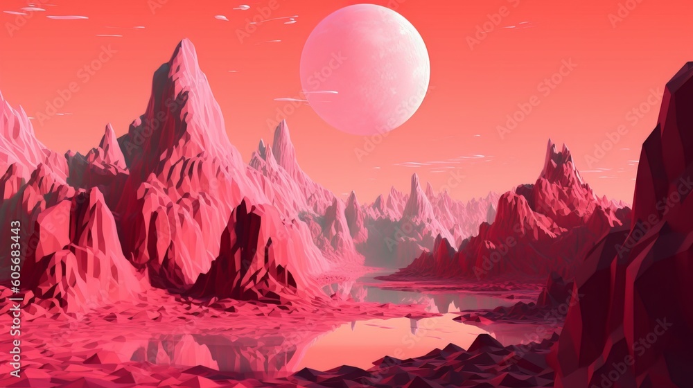 pink landscape art