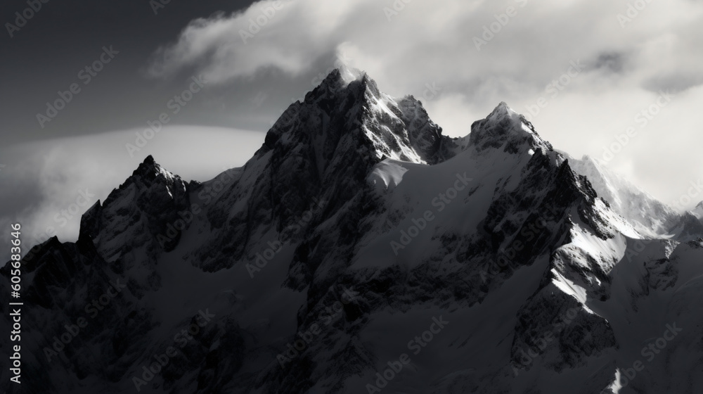 Beautiful widescale mountainrange with snowy peaks made with generative AI - png