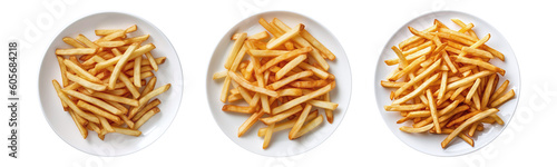 French fries on white plate, aerial view with transparent background, Generative AI Technology