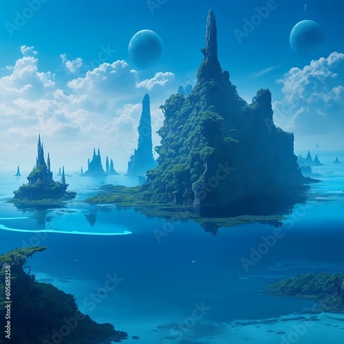 A world covered in water surrounded by nature