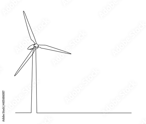 Continuous one line drawing of wind turbines power eco energy. Wind turbines power outline vector illustration. Editable stroke.