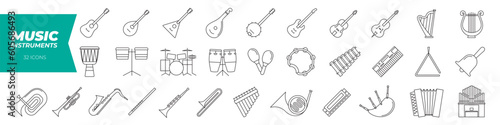 Musical instrument line icon set. Concert sounds icon set.