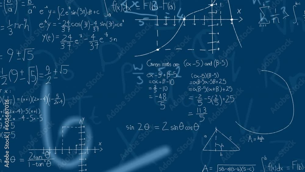 Animation of mathematical equations over blue background Animation of mathematical equations over blue background