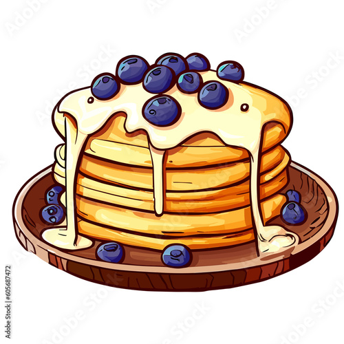 Cute illustration of pancake with blueberry topping