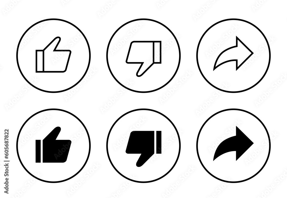 Like, dislike, and share icon vector isolated on circle line Like, dislike, and share icon vector isolated on circle line
