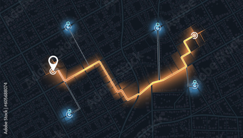 Passenger location sharing for driver. 3D data dashboard. Urban highway plan. Pin location signs. Pick up taxi. Gps map navigation to own house. Detailed view of city. Cute simple design.