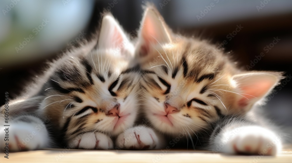 A Pair of Adorable Kittens Napping Side by Side made with Ai generative technology A Pair of Adorable Kittens Napping Side by Side made with Ai generative technology