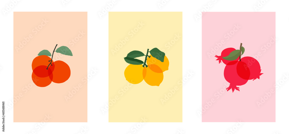 Pomegranate, Lemon, and Orange vector illustration art design for graphic elements for fabric, textiles, clothing, wrapping paper, wallpaper, and posters. Pomegranate, Lemon, and Orange vector illustration art design for graphic elements for fabric, textiles, clothing, wrapping paper, wallpaper, and posters.