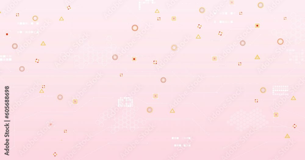 Animation of geometric shapes over loading bars against pink background Animation of geometric shapes over loading bars against pink background