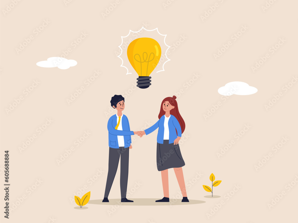 Creativity or imagination concept. Bright idea to solve problem, business team brainstorm or thinking about new innovative idea, businessman and businesswoman thinking with bright lightbulb idea. Creativity or imagination concept. Bright idea to solve problem, business team brainstorm or thinking about new innovative idea, businessman and businesswoman thinking with bright lightbulb idea.