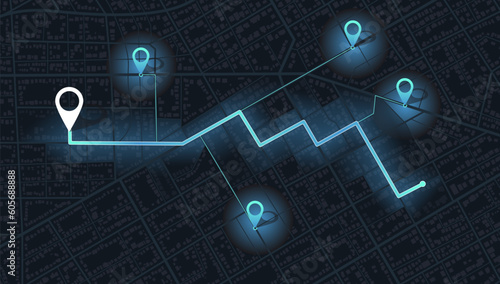Street roads and location, GPS navigator screen. Decorative graphic tourist map. Street roads and location. Abstract vector transportation background. Fragments of town. Vector, illustration.