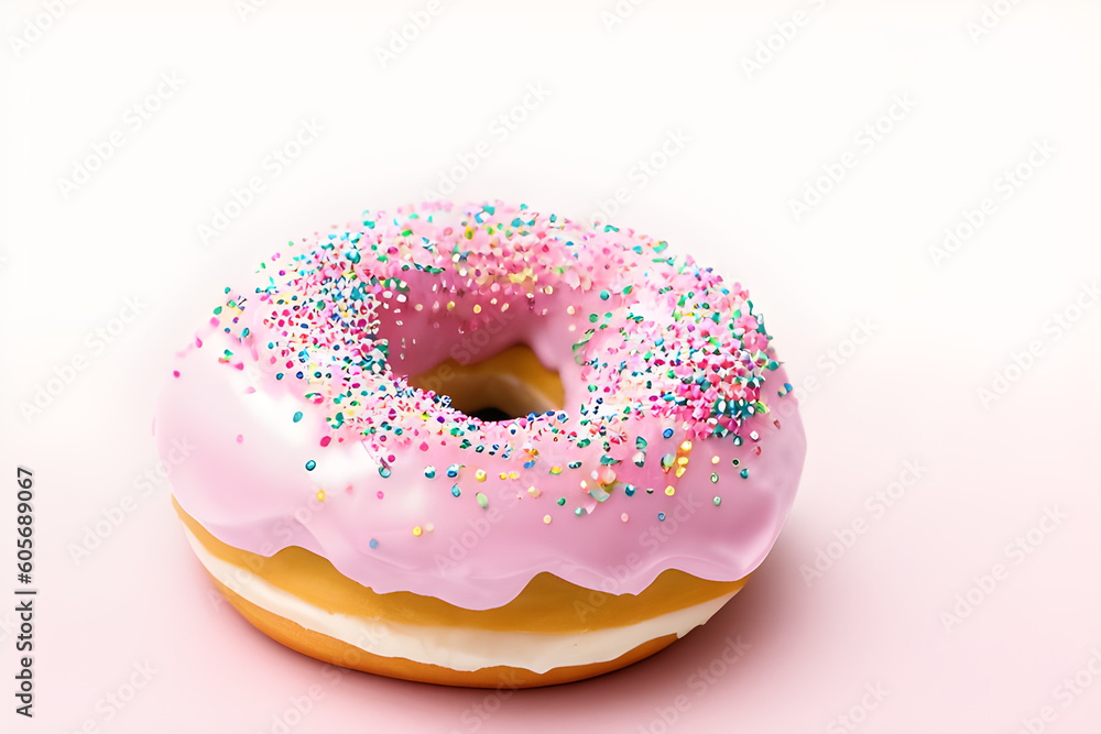 Pink donut with sprinkles isolated on white Pink donut with sprinkles isolated on white