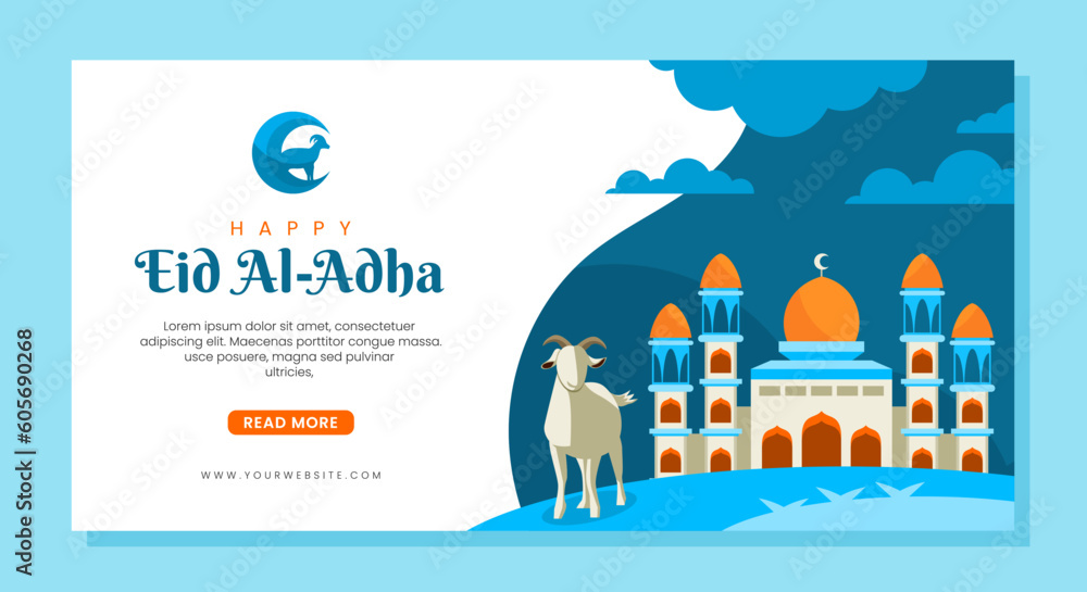 Happy eid al adha islamic web banner template flat illustration