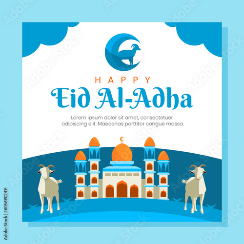 Happy Eid al adha islamic flat illustration social media post template