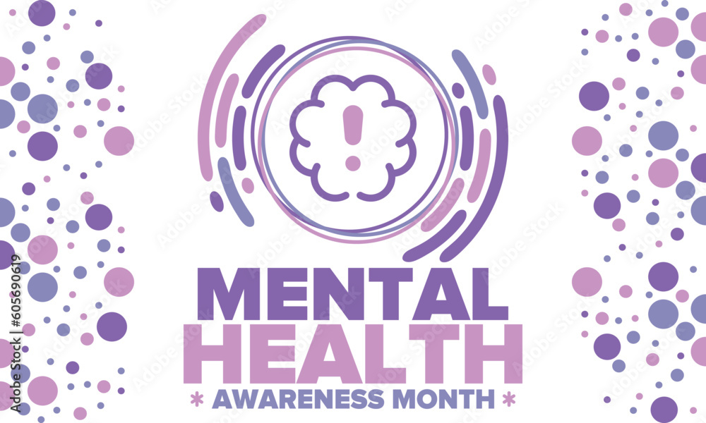 Mental Health Awareness Month in May. Annual campaign in United States. Raising awareness of mental health. Control and protection. Prevention campaign. Medical health care design. Vector illustration Mental Health Awareness Month in May. Annual campaign in United States. Raising awareness of mental health. Control and protection. Prevention campaign. Medical health care design. Vector illustration