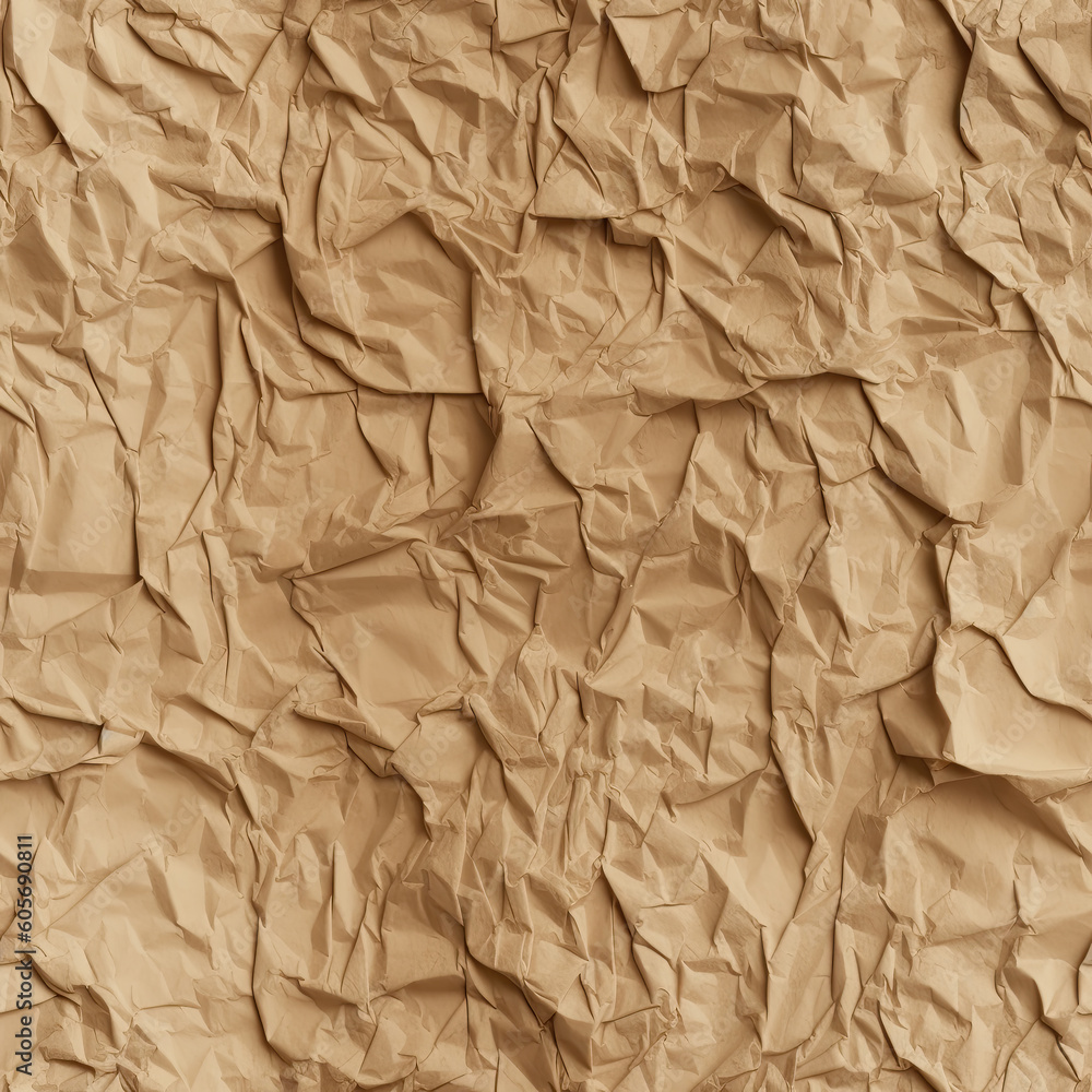 Seamless pattern texture of crumpled paper in brown color.