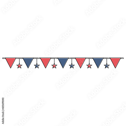 flag decoration and hanging stars for american independent day celebration
