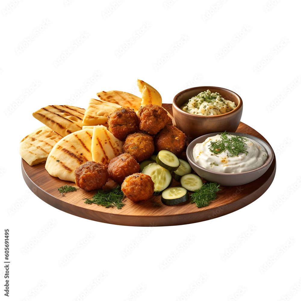 falafel served beautifully on a board, transparent background