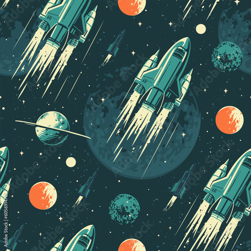 Space Odyssey colorful seamless pattern