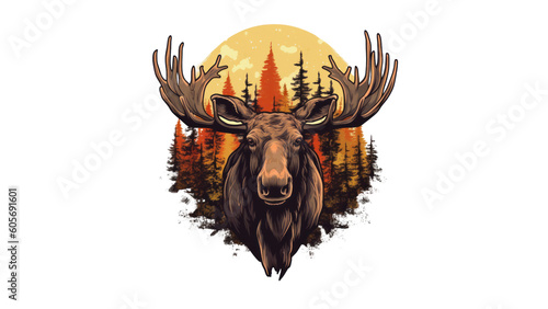 Majestic Bull Moose, Northern Landscape Art with Transparent Background. Graphic Design. Generative AI.