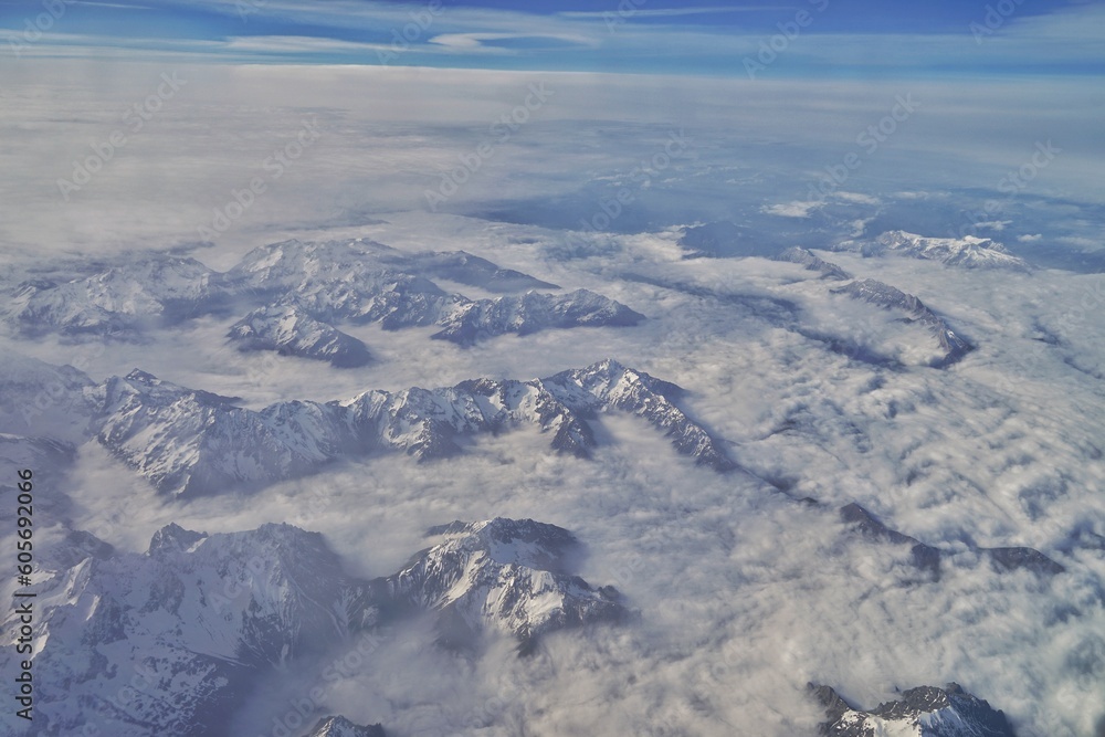 Fototapeta premium Snowy mountains landscape, nature